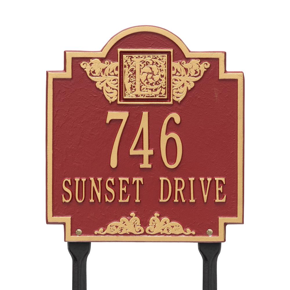 Whitehall 11-3/4-in H x 10-3/4-in W Red/Gold Aluminum Address Plaque 5106RG