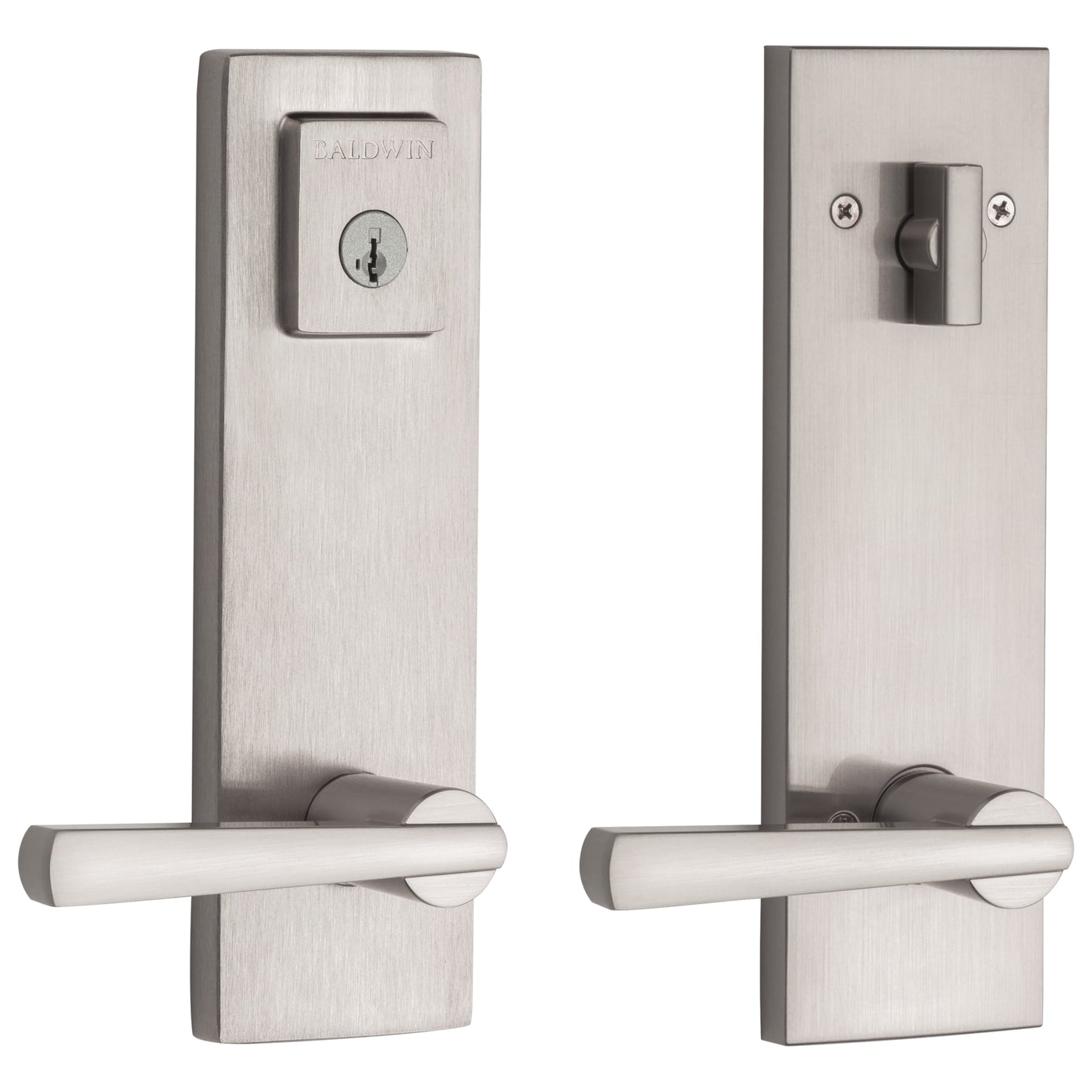 Baldwin Prestige Series Spyglass Satin Nickel Single-Cylinder Deadbolt Keyed Entry Door Handleset with Spyglass Lever and Smartkey 183SPEXSPL SQR 15