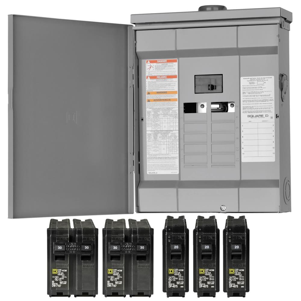 Square D Homeline 125-Amp 12-Spaces 24-Circuit Outdoor Main Breaker Plug-on Neutral Load Center (Value Pack) HOM1224M125PRBVP