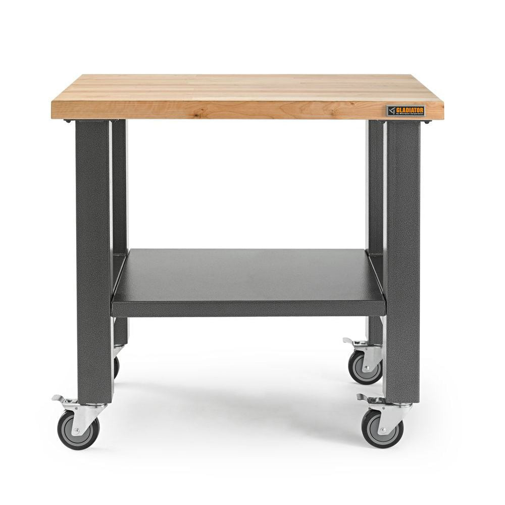 Gladiator Hardwood 36-in L x 34-in H Rolling Hammered Granite Wood Work Bench GAMW36HWEG