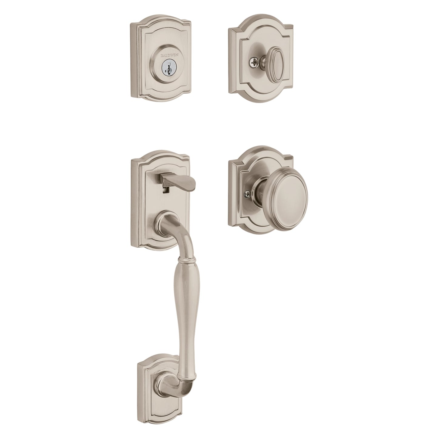 Baldwin Prestige Series Wesley Satin Nickel Single-Cylinder Deadbolt Keyed Entry Door Handleset Knob Smartkey 180WYHXCYK 15 SMT