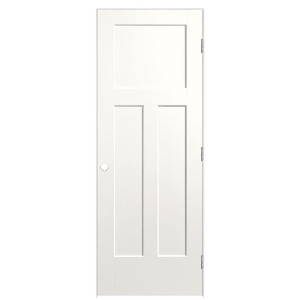 Masonite 24-in x 80-in Snow Storm Solid core 3-panel craftsman Left hand Smooth Prefinished Molded composite Flat Jamb Single Prehung Interior Door