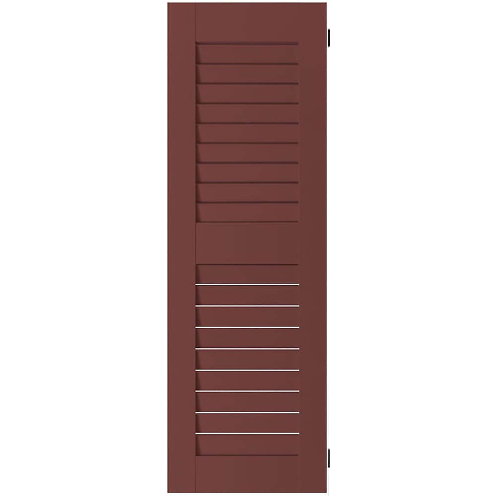 Ekena Millwork 12-in W x 26-in H Cottage Red Louvered Wood Exterior Shutters ( 2 -Pack )