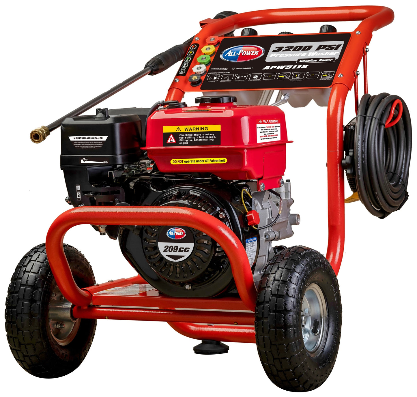 All Power APW5118 3200 PSI Cold Water Gas Pressure Washer with 1 Spray Tip APW5118