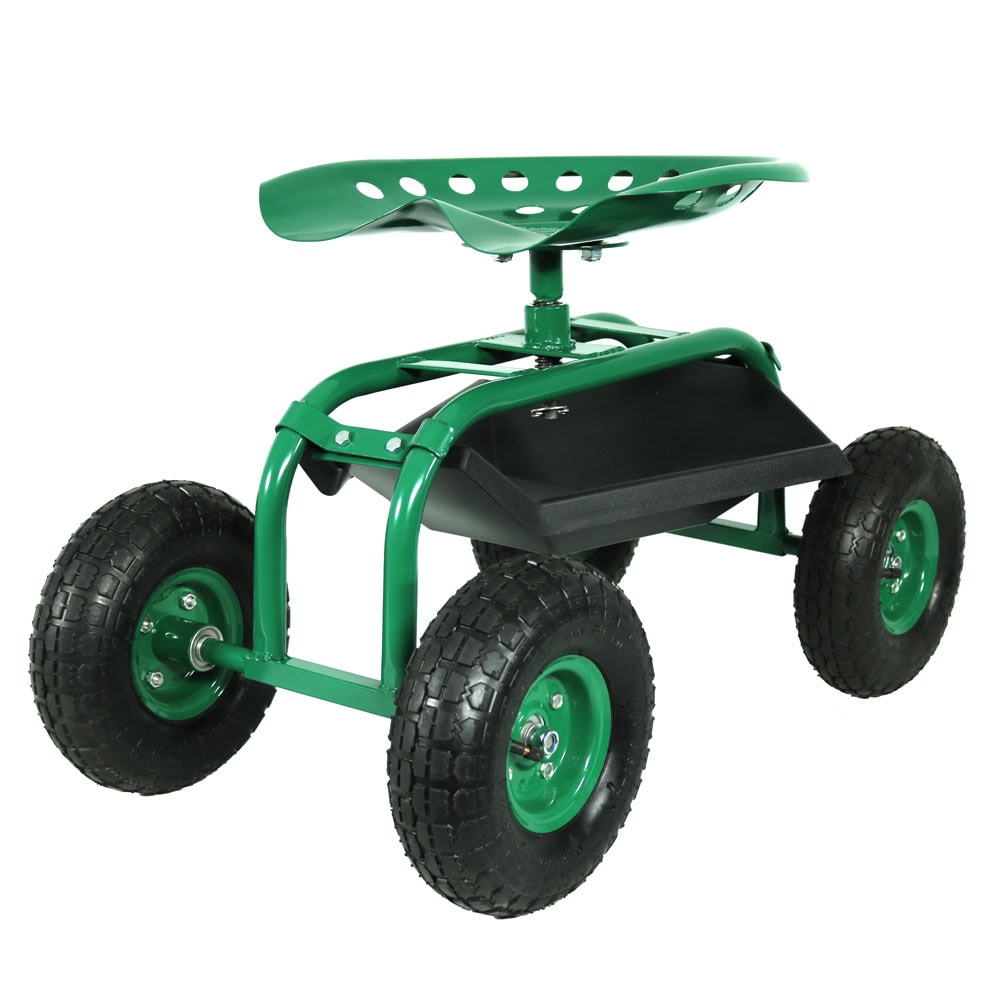 Sunnydaze Decor Green Steel Garden Cart with Adjustable Seat and Pneumatic Wheels - 300 lb. Capacity QH-RC960-GN
