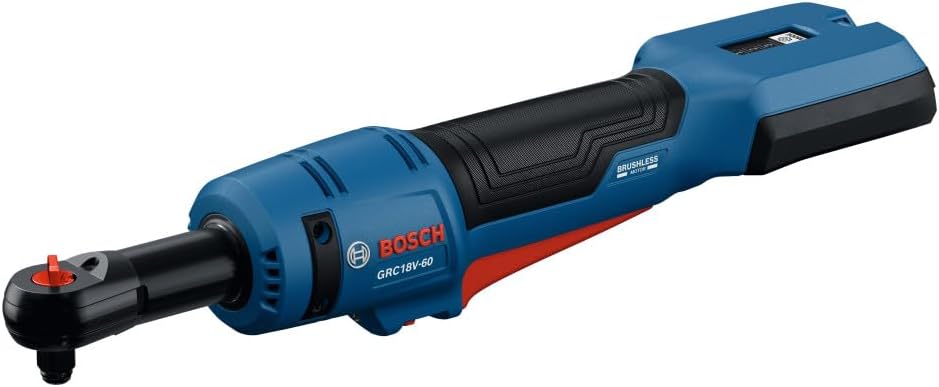 BOSCH GRC18V-60N 18V Cordless Ratcheting Wrench - Powerful Brushless Motor 45 ft-lbs. of Torque, 0-400 RPMs, Three Speed Settings, Full-Length Paddle Trigger (Bare Tool)