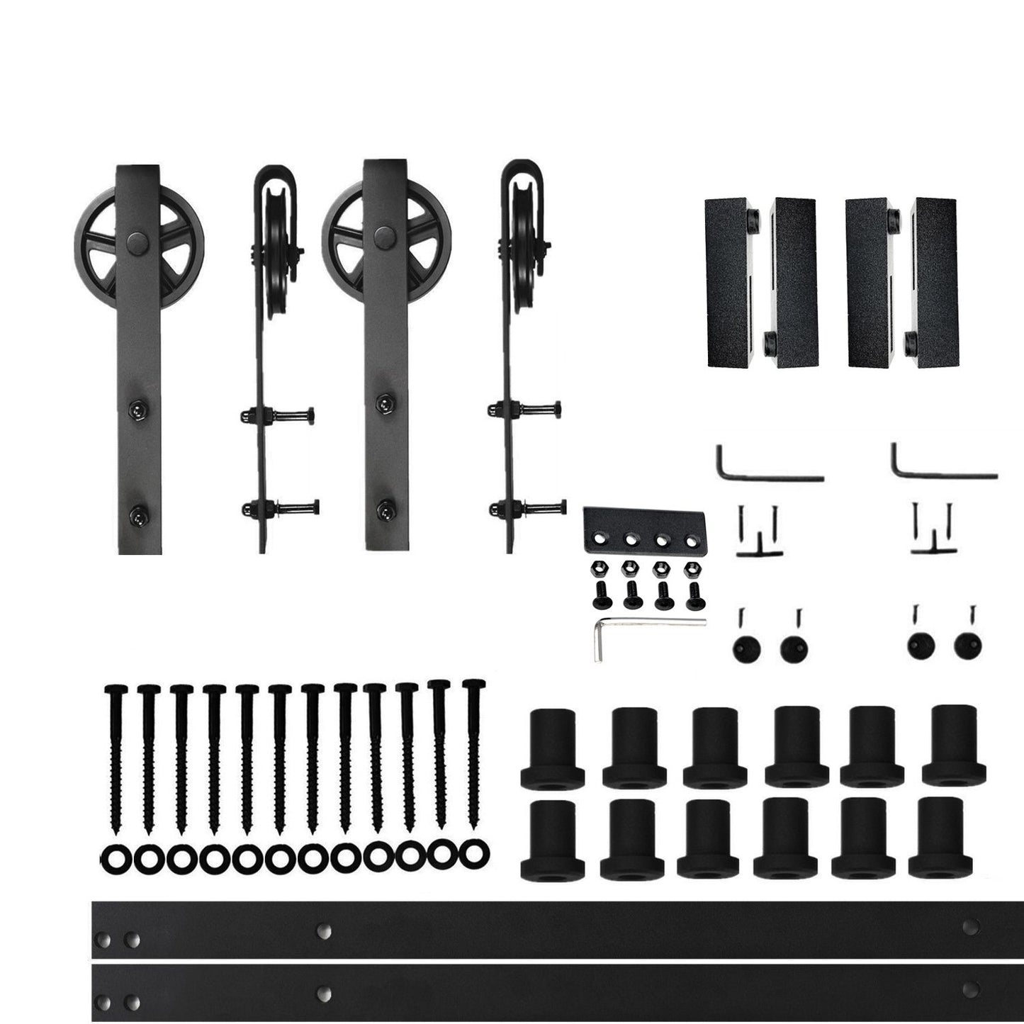 HOMACER 180-in Rustic Black Indoor Spoke Wheel Double Barn Door Hardware Kit HL2TGH180C