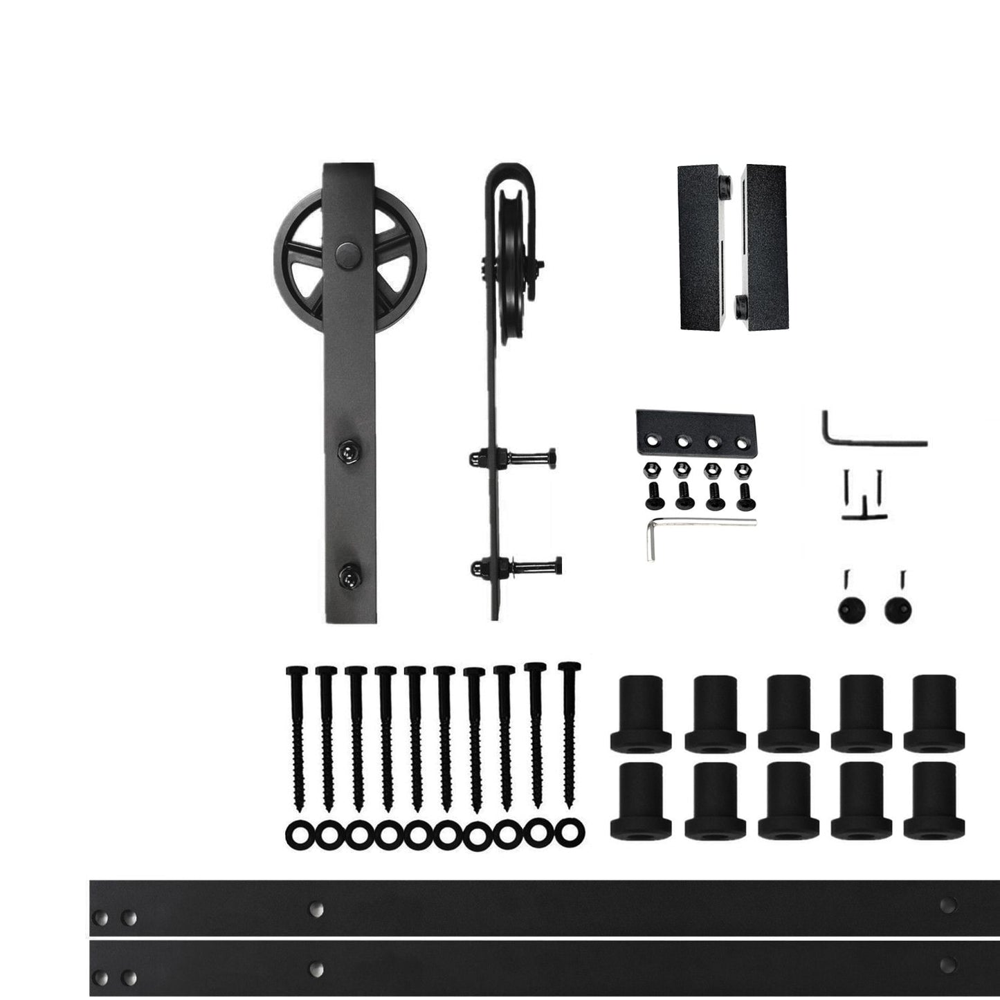 HOMACER 144-in Rustic Black Indoor Spoke Wheel Single Barn Door Hardware Kit HL1TGH144C