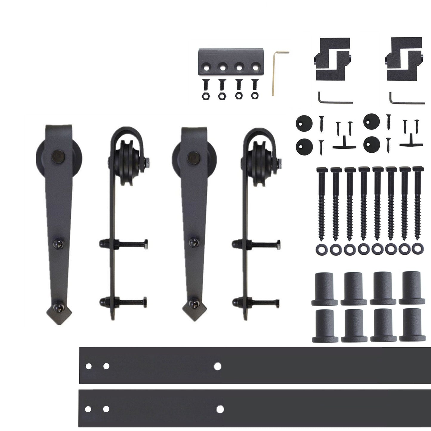 HOMACER 132-in Rustic Black Indoor Arrow Double Barn Door Hardware Kit JT2TGH132C