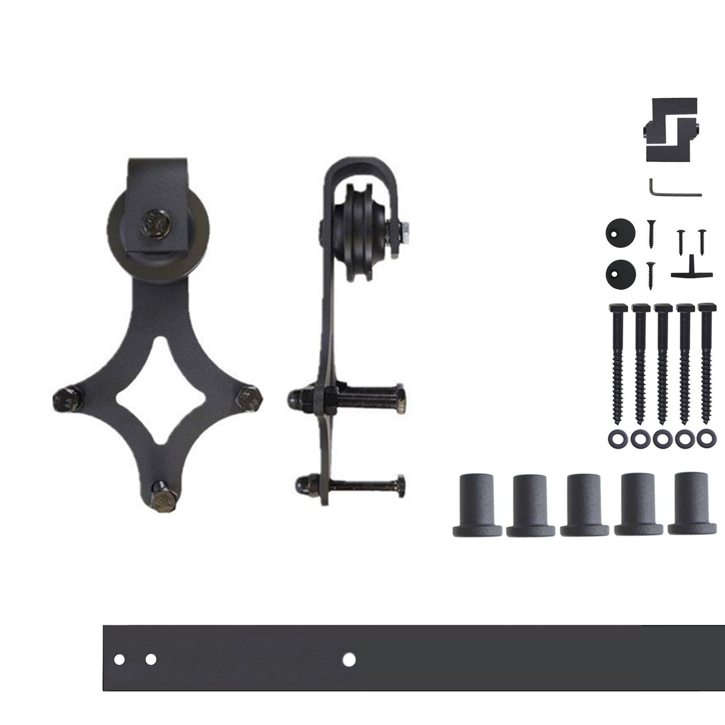 HOMACER 72-in Rustic Black Indoor Diamond Single Barn Door Hardware Kit LX1TGH072C