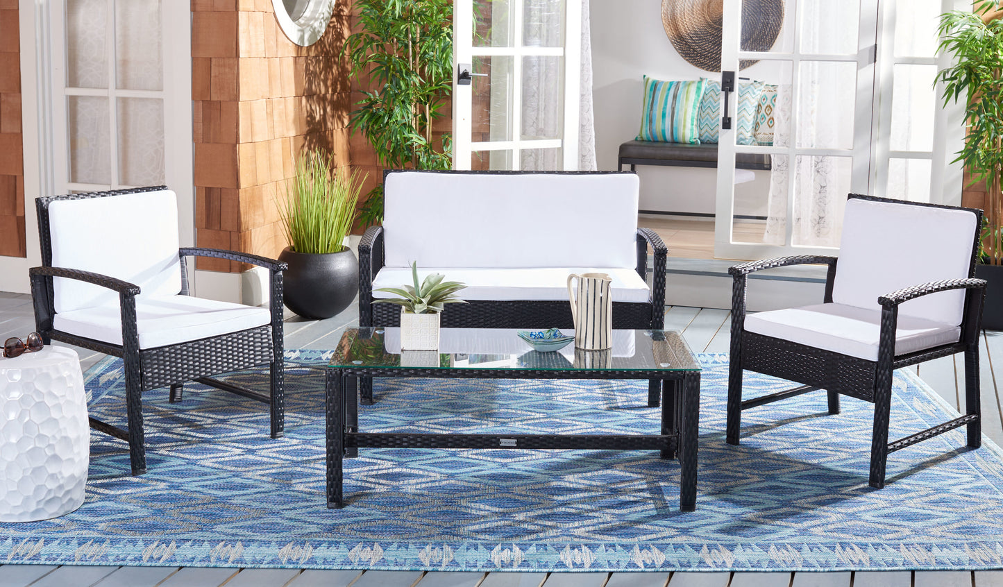 Safavieh Krissy 4 -Piece Wicker Patio Conversation Set with White SAFAVIEH Cushions