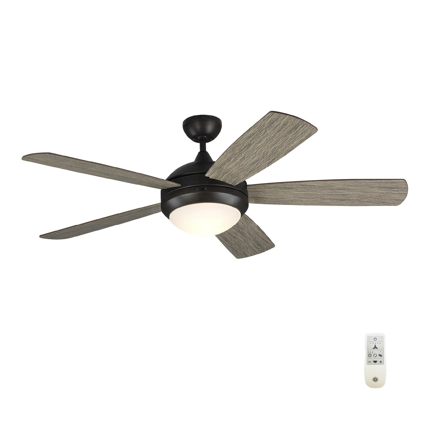 Generation Lighting Discus Dimmable 52-in Aged Pewter with Light Grey Weathered Oak Blades Integrated LED Indoor Smart Ceiling Fan with Light and Remote (5-Blade) 5DISM52AGPD