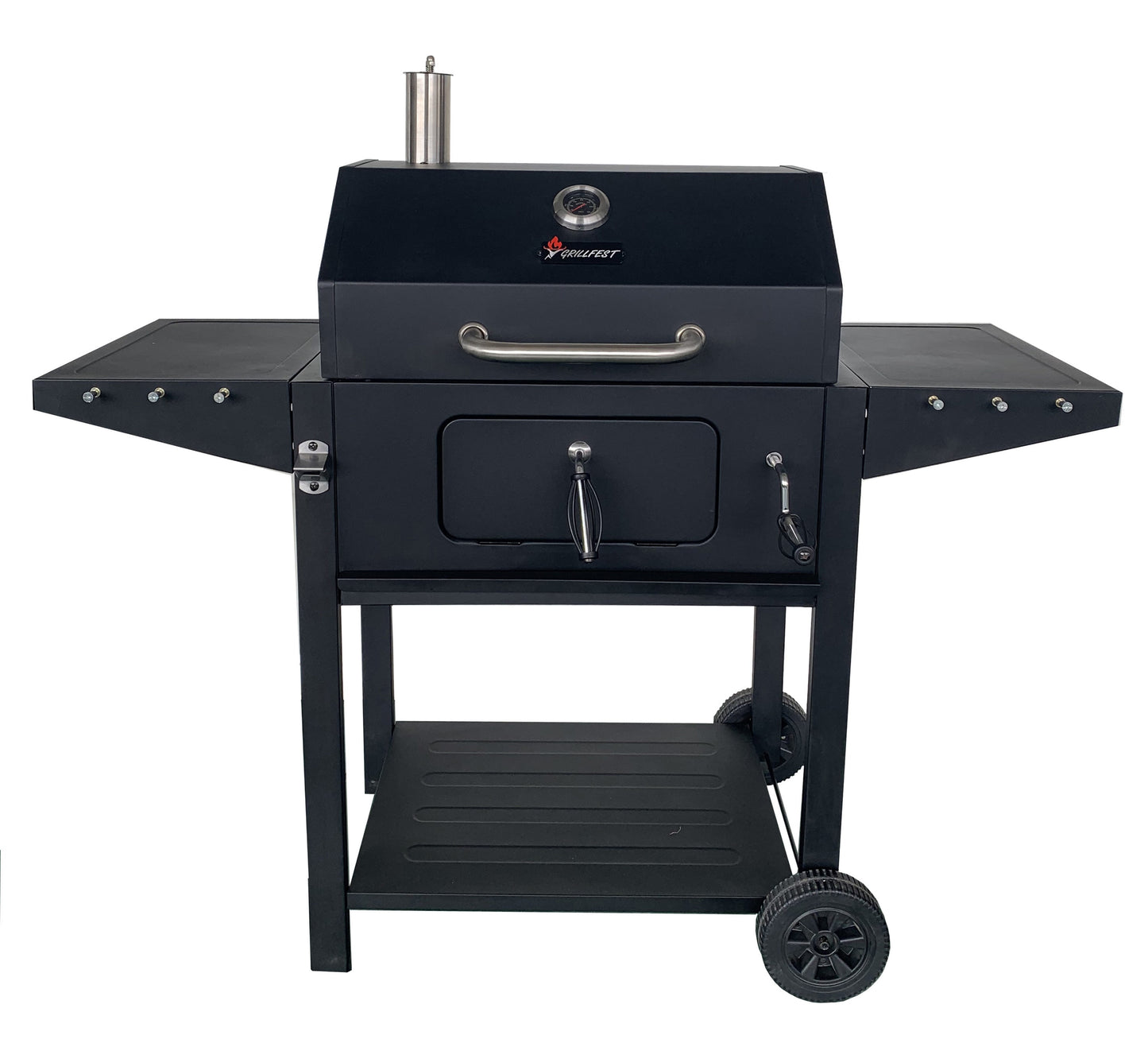 GRILLFEST Grillfest Folding Side Shelf Charcoal Grill, Black, Small Size, 385 SQIN Cooking Space, Adjustable Charcoal Tray 2518