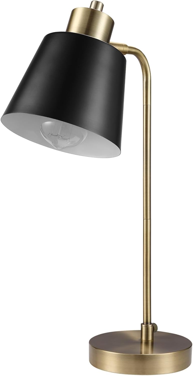Globe Electric 61000055 18" Desk Lamp, Matte Brass Finish, Matte Black Metal Shade, Pivot Joint, On\/Off Rotary Switch on Shade, E26 Base Bulb, Lamp for Living Room, Home Office