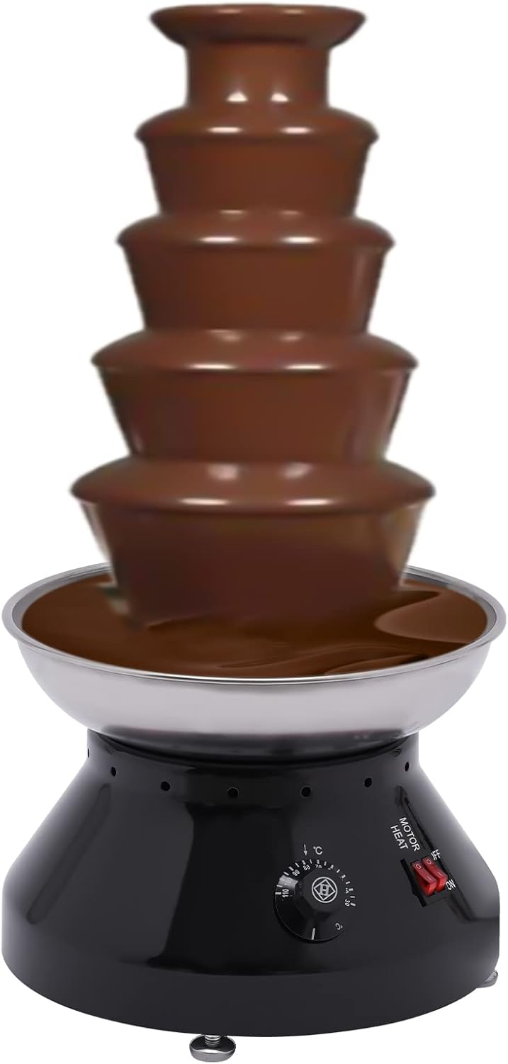 Chocolate Fountain Commercial Hot Chocolate Fondue Tower,5 Layers Large Chocolate Fondue Tower, Stainless Steel Hot Chocolate Waterfall for Wedding,Party (Black)