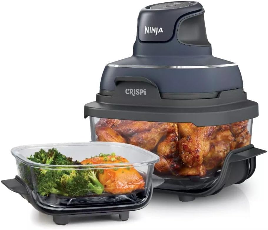 Ninja Crispi Air Fryer & Portable Glass Cooking System – 4QT Air Fry, Bake, Microwave Safe, Dishwasher & Freezer Safe with 6-Cup Glass Containers & Storage Lids – Non-Toxic, Easy Meal Prep, FN101CGY