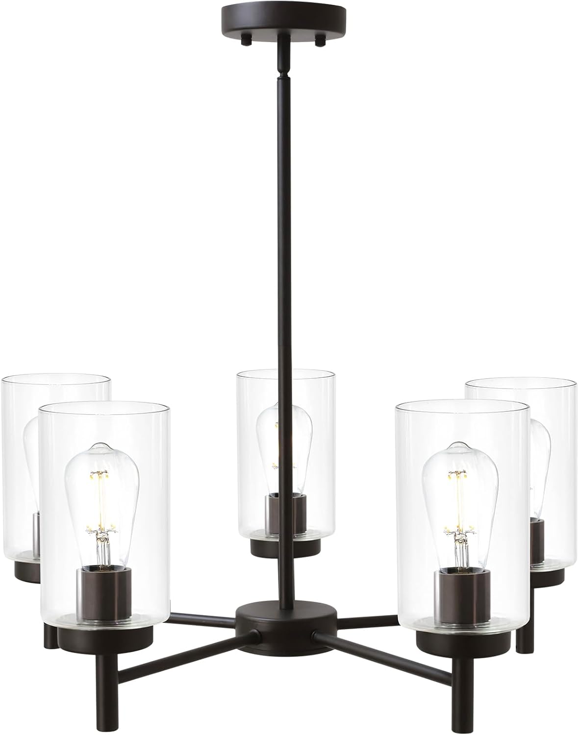 Wanluce 5 Lights Contemporary Glass Chandelier Oil Rubbed Bronze Modern Dining Room Light Fixtures Over Table w\/Clear Glass, Ceiling Hanging Farmhouse Pendant Lights for Kitchen Island Entryway Foyer