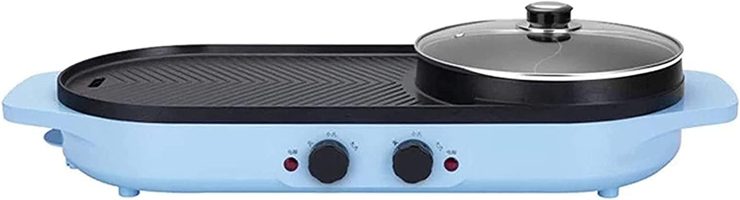 2 in 1 2000W Electric Hot Pot Oven Smokeless Barbecue Machine Home BBQ Grills Indoor Roast Meat Dish Plate Multi Cooker,Household Nonstick Electric Griddle