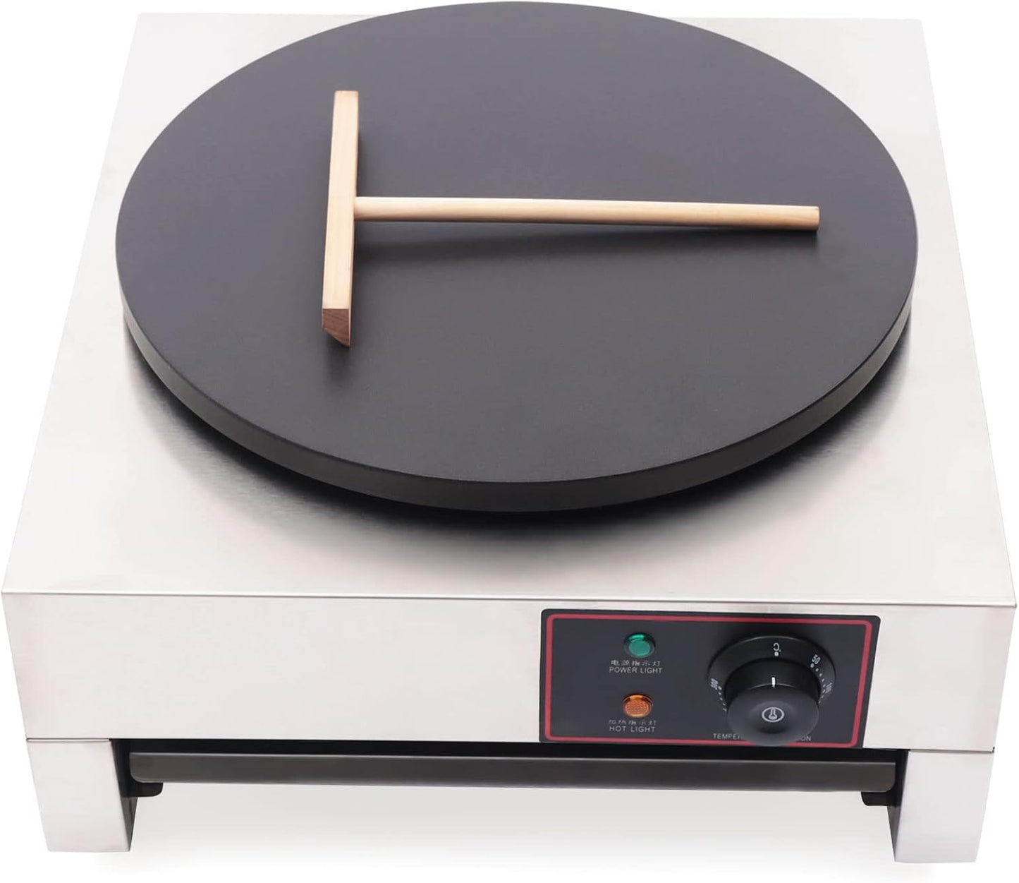 Electric Crepe Maker & Griddle, 1.7KW Non-Stick Electric Crepe Pan with Residue Box & Plug, 50-300℃ Temperature Adjustable, Stainless Steel Baking Pancake Machine for Eggs, Bacon, Tortillas