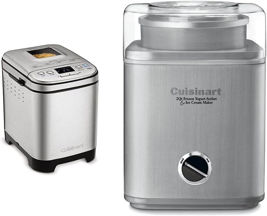 Cuisinart Bread Maker Machine, Compact and Automatic, Customizable Settings, Up to 2lb Loaves, CBK-110P1, Silver & Ice Cream Maker by Cuisinart, Ice Cream and Frozen Yogurt Machine, 2-Qt. Double
