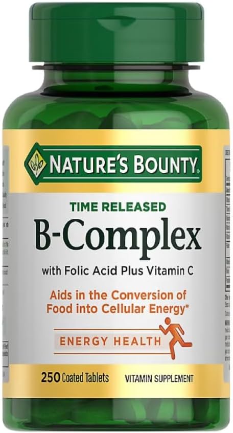 Natures Bounty Time Released B-Complex, Energy & Metabolism Support, with Vitamin C & Folic Acid, 250 Tablets