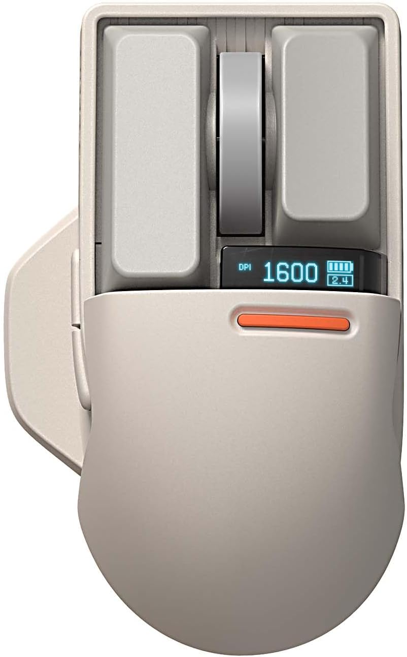 LOFREE Touch PBT Wireless Mouse with USB Receiver, Bluetooth, Wired Connection, Rechargeable, 4000 DPI with OLED Screen Compatible with Glass Surface for Mac Windows PC Notebook\/Block Retro Grey