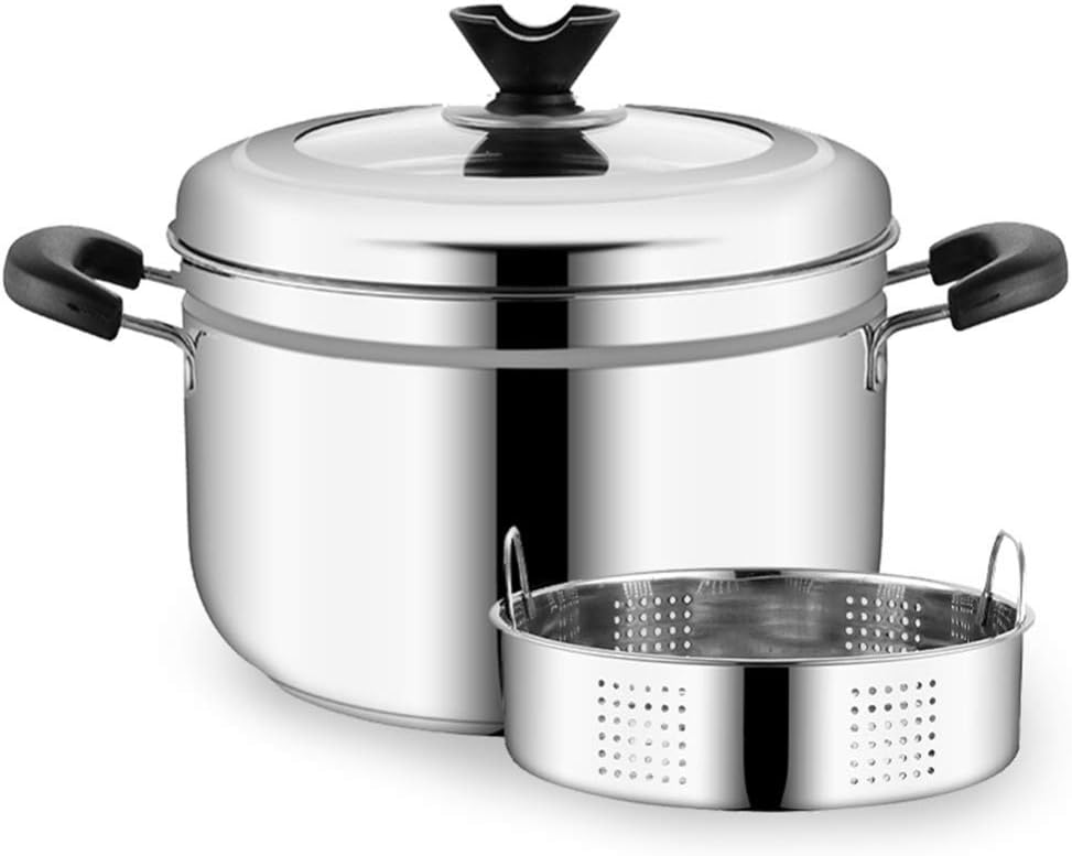 Stock Pot Stainless Steel Kitchen Appliance Steamer, 2-Layer Steamer, with Glass lid Suitable for a Variety of Gas stoves Stainless Steel Stockpot / 23cm ()
