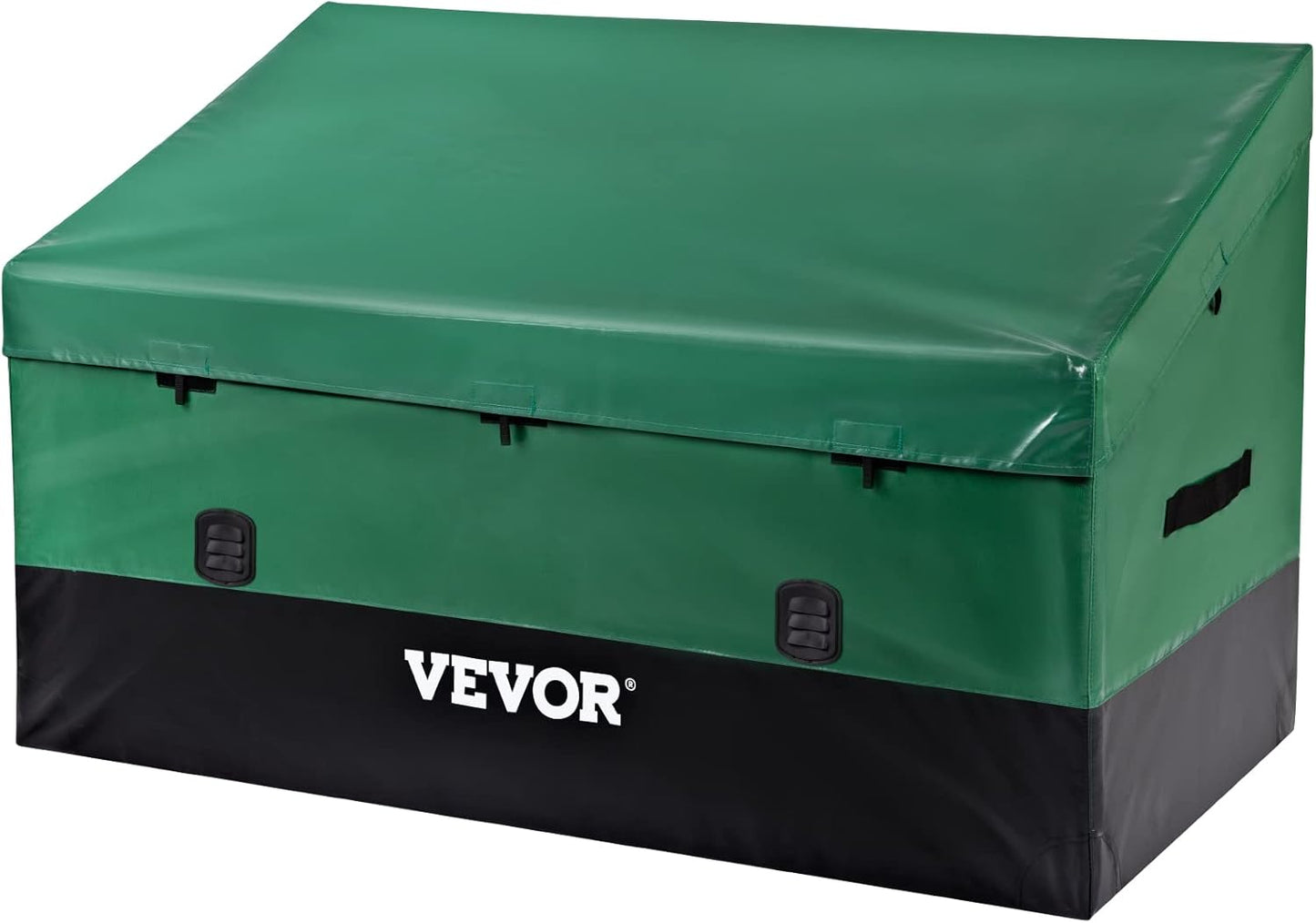 VEVOR Outdoor Storage Box, 150 Gallon Waterproof PE Tarpaulin Deck Box w\/Galvanized Frame, All-Weather Protection & Portable, for Camping, Garden, Poolside, and Yard, Black & Green