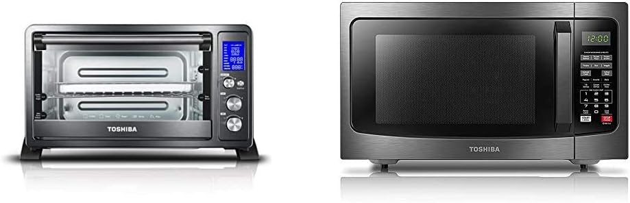 Toshiba AC25CEW-BS Digital Toaster Oven & EM131A5C-BS Microwave Oven with Smart Sensor, Easy Clean Interior, ECO Mode and Sound On/Off, 1.2 Cu.ft, Black Stainless Steel