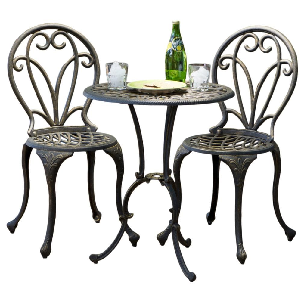 Best Selling Home Decor Thomas 3 -Piece Black gold Bistro Patio Dining Set Aluminum Round Table with 2 Stationary Chairs