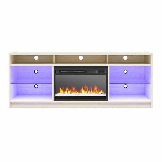 Ameriwood Home 60.87-in W Ivory Oak TV Stand with Fan-forced Electric Fireplace 8800339COM
