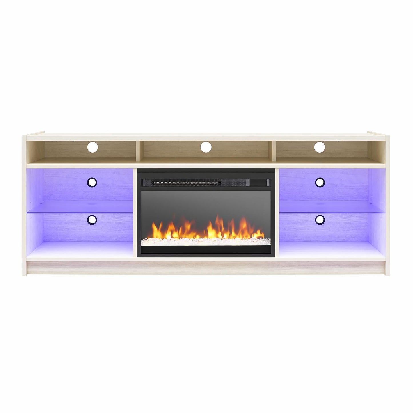 Ameriwood Home 60.87-in W Ivory Oak TV Stand with Fan-forced Flat wall Electric Fireplace with Remote Control Included