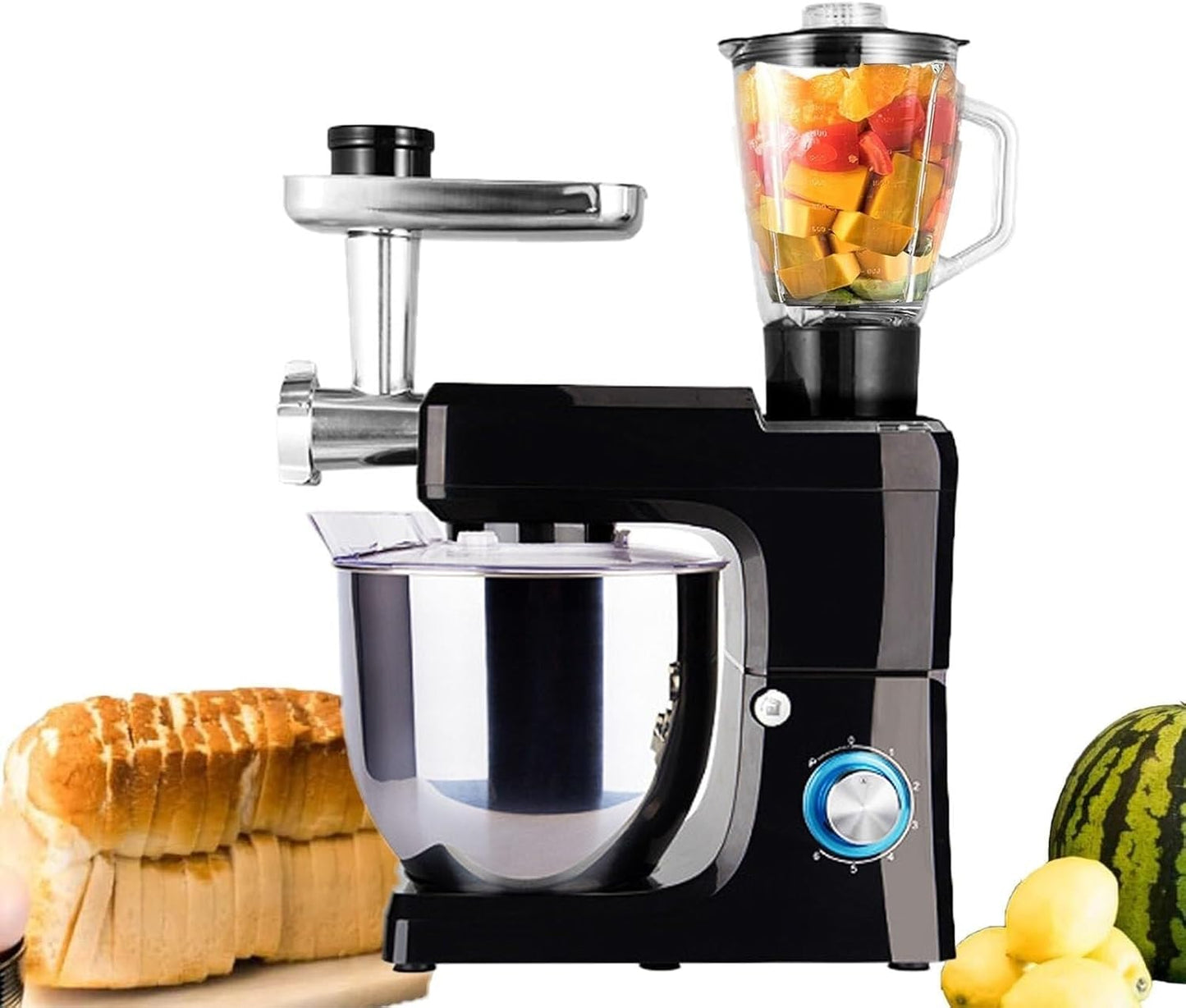 Stand Mixer 6 Speed Food Processor,with 8L Bowl, Hook, Wire Whisk and Beater Optional Accessories Juicer, Meat Grinder 1500W Large Food Processors