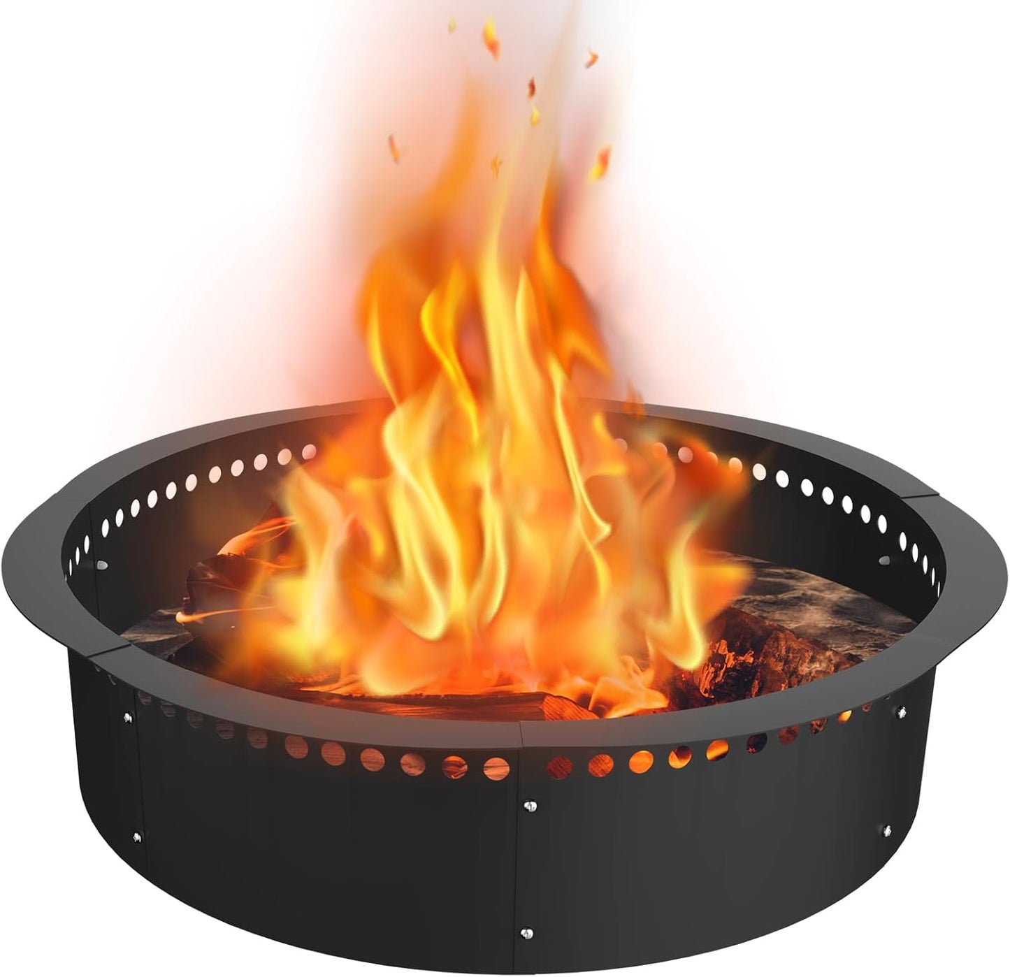 Fiaygro Smokeless Fire Pit Ring, 52 inch Outer\/48 inch Inner Heavy Duty Large Solid Steel Firepit Liner for Outside Wood Burning, DIY Campfire Ring Above or In-Ground for Outdoor