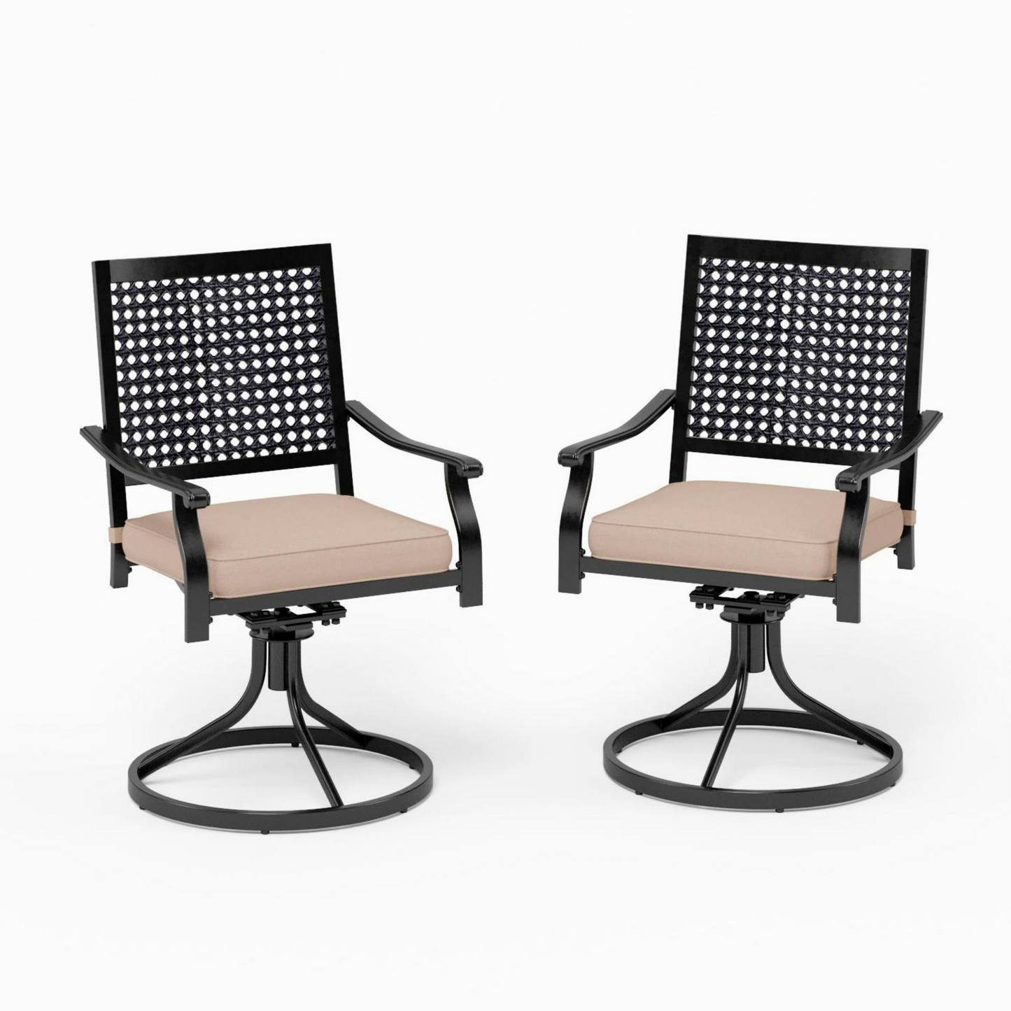 Sunshine Valley Set of 2 Black Steel Frame Swivel Dining Chair with Beige Olefin Cushioned Seat