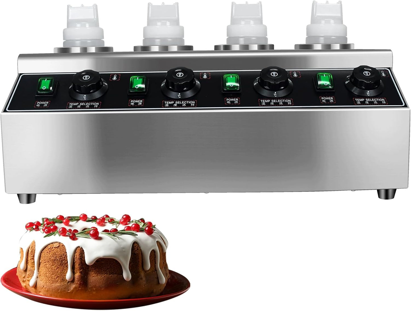 Commercial Electric Cheese Sauce Warmer Dispenser,0.68x4 Qt Hot Chocolate Nacho Cheese 86-185℉ Heater Hot Fudge with Bottles Adjustable