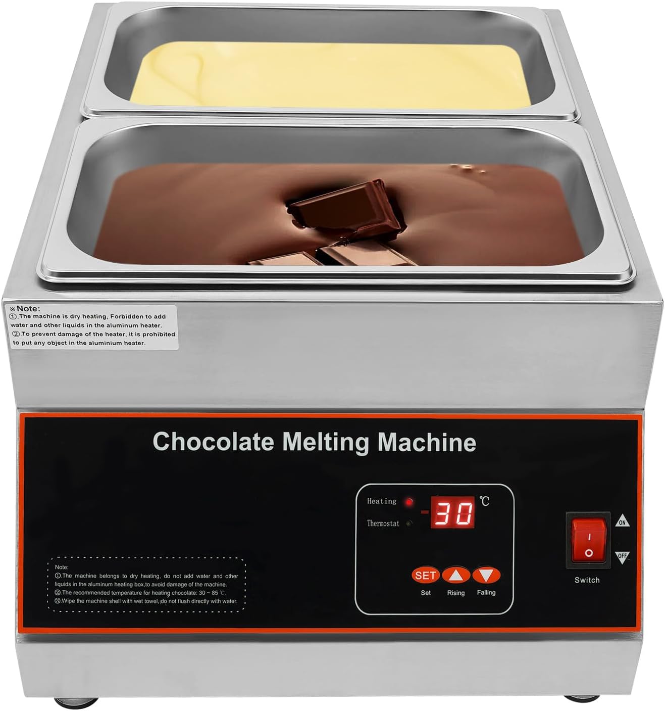 lizponaza Professional Chocolate Melting Pot 110V Large Capacity Electric Chocolate Melter Machine with Digital Thermostat Control for Home, Bakery, Shop (Double Pots, Each Pot Size: 12.8*6.93*5.91in)