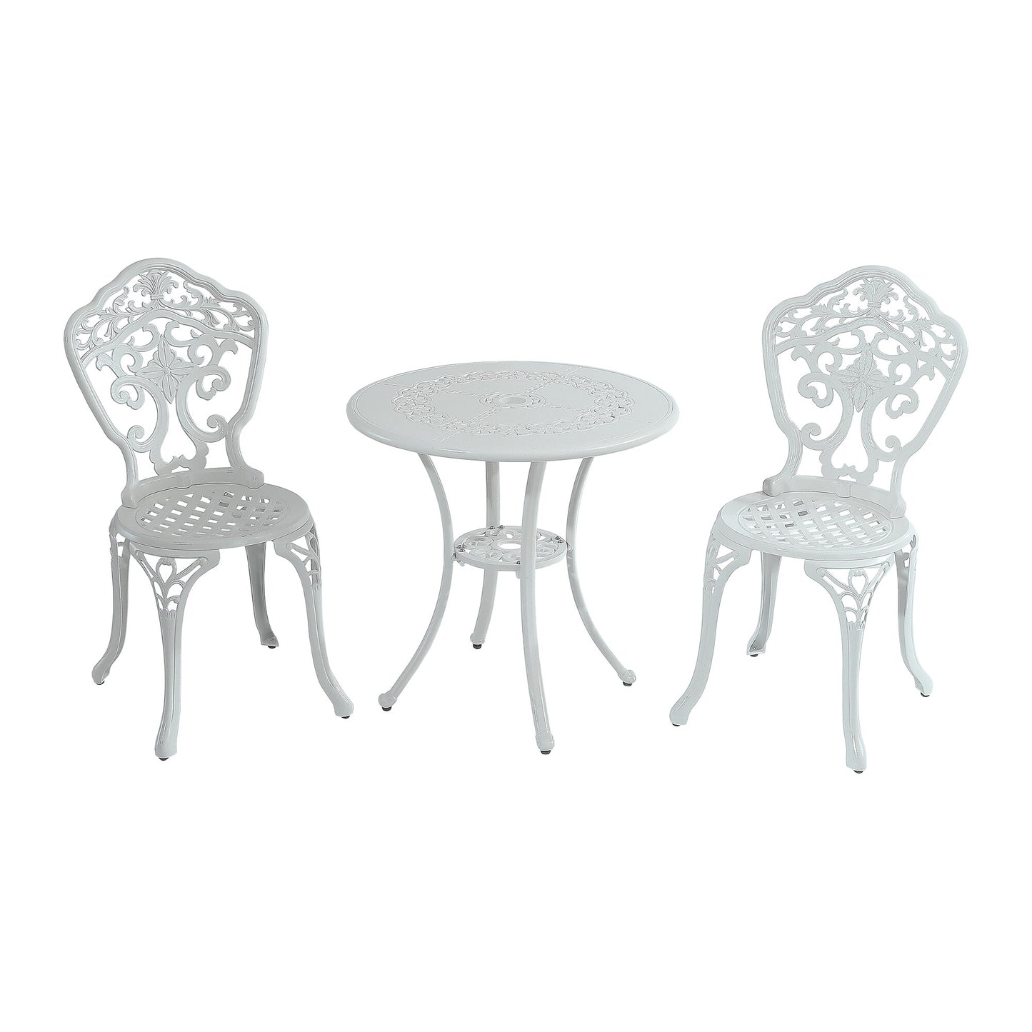 Clihome Cast Aluminum Patio Sets 3 -Piece White Bistro Patio Dining Set Aluminum Round Table with 2 Stationary Chairs