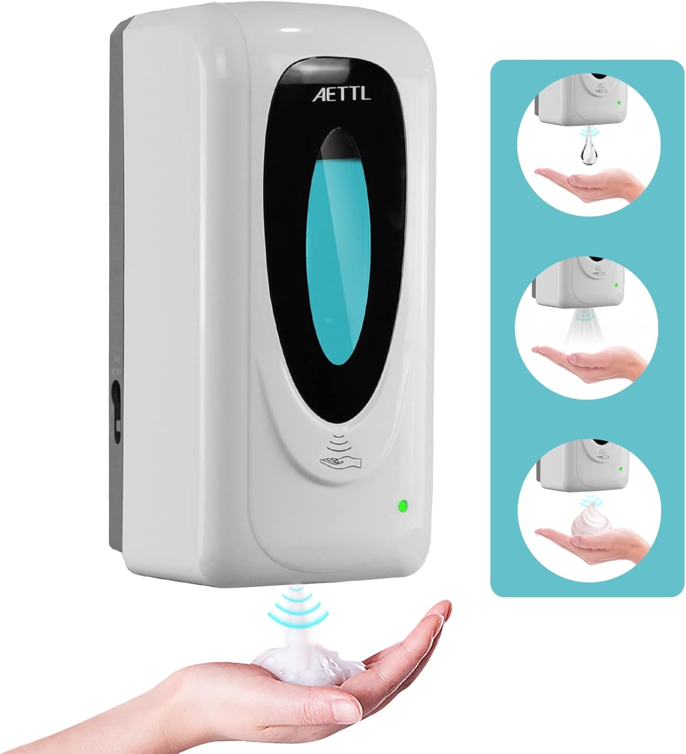 AETTL Touchless Automatic Foaming Hand Soap Dispenser Wall Mount, Motion Sensor Foam Liquid Refill Bottle Sanitizer Dispensing for Bathroom Kitchen Home Farmhouse Station 1306-s