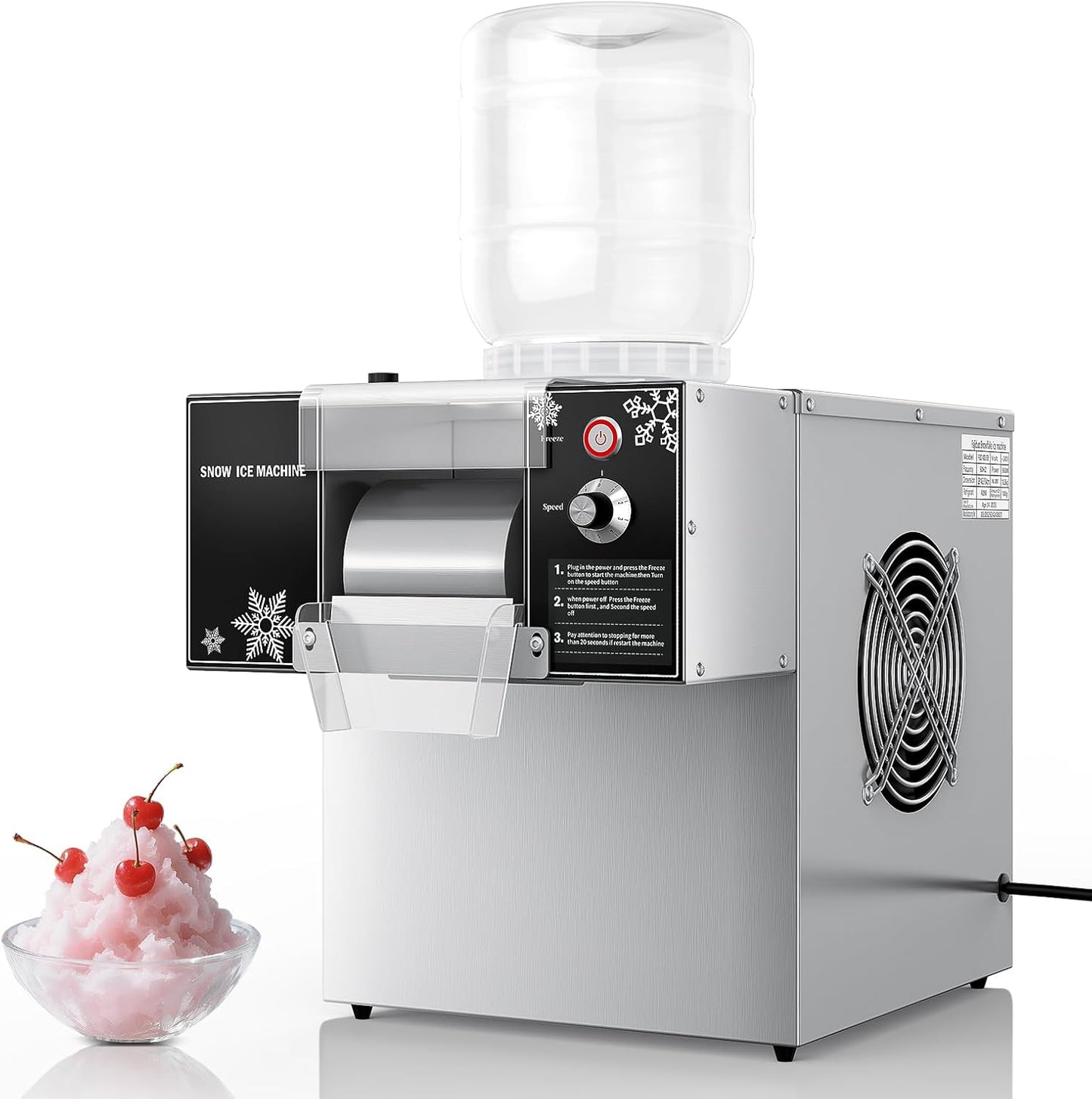 Fajiduo Snowflake Ice Machine, 176 LBS\/24H Commercial Shaved Ice Machine, Rapid Cooling and 9 Adjustable Speed, Stainless Steel Snowflake Ice Maker for Home, Restaurant, Office, Party