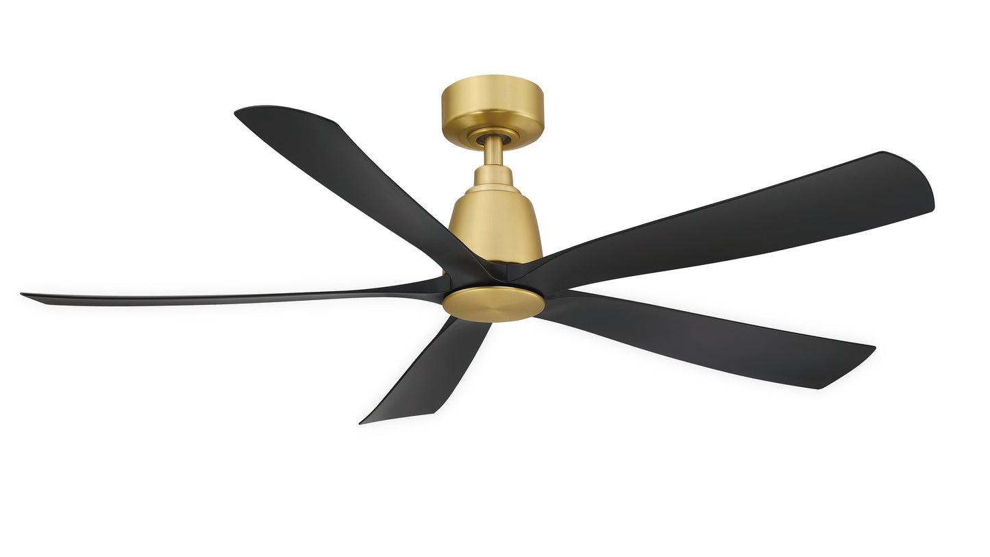Fanimation Kute5 52-in Brushed Satin Brass with Black Blades Indoor/Outdoor Smart Ceiling Fan Light Kit Compatible and Remote (5-Blade) FPD5534BSBL