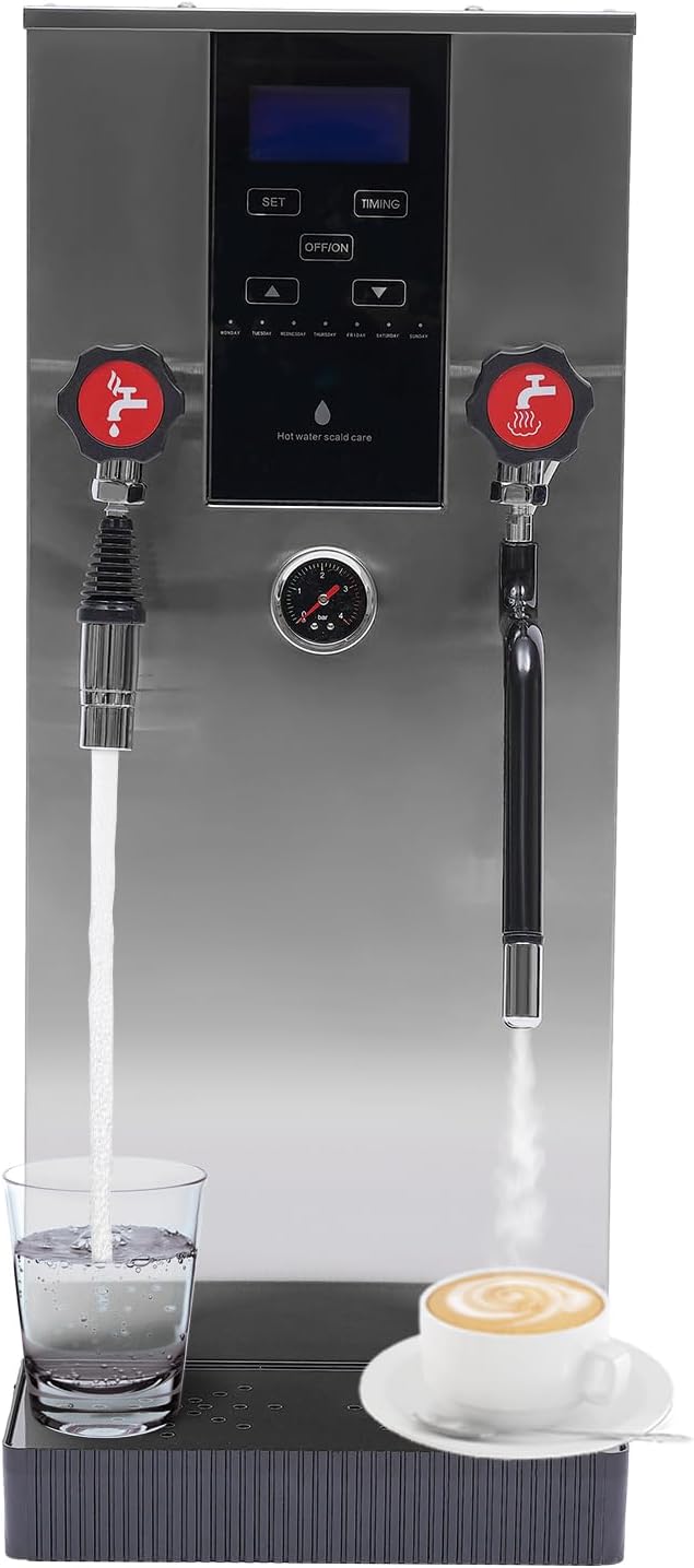 Commercial Milk Frother, 12L/3.17gal/H Coffee Steam Boiling Water Machine, LCD Screen Display Electric Milk Foam Machine 110V 2300W, Suitable for Cafe/Bubble Tea Stores/Coffee Shops/Snack Stores