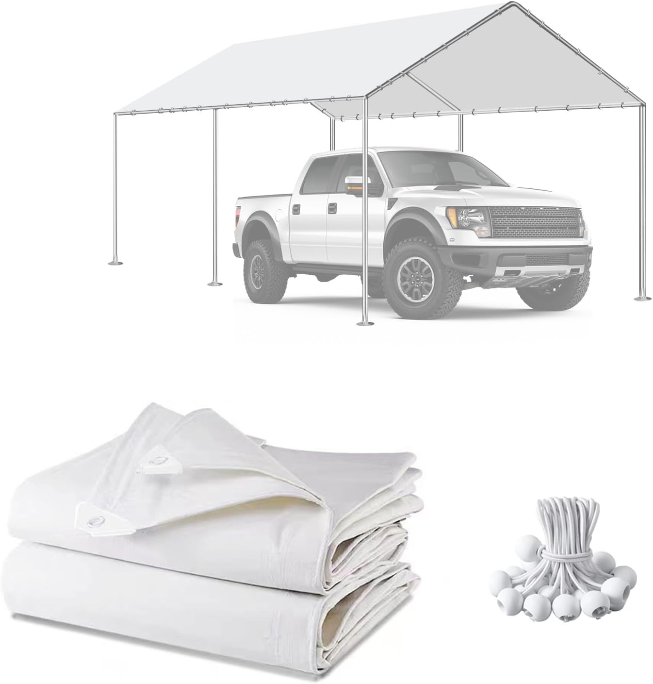 10 x 20 FT Carport Canopy Replacement Cover, Garage Top Tent Shelter Tarp with 42 Ball Bungee Cords, Car Shade Canopy Tent Replacement Cover UV & Tear Resistant (Only Cover, Frame Not Include) (1)