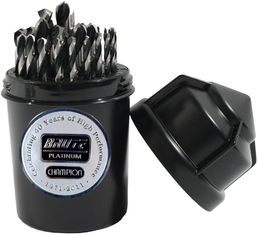 Champion Cutting Tool Brute Platinum Twister-XL5 29 Piece 1/16"-1/2" x 64ths HSS Jobber Drill Bit Set-135 Deg Split Point, Water Resistant Index-MADE IN USA