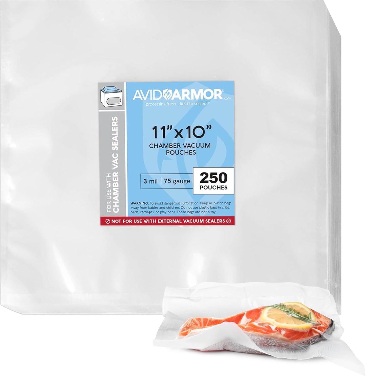Avid Armor Chamber Vacuum Sealer Bags \u2013 Heavy Duty, BPA-Free, Pre-Cut Chamber Vacuum Bags for Food Preservation, Freezer Storage, Sous Vide and more, 250\/Pack (11x10) \u2013 Multi-Use Vacuum Bags