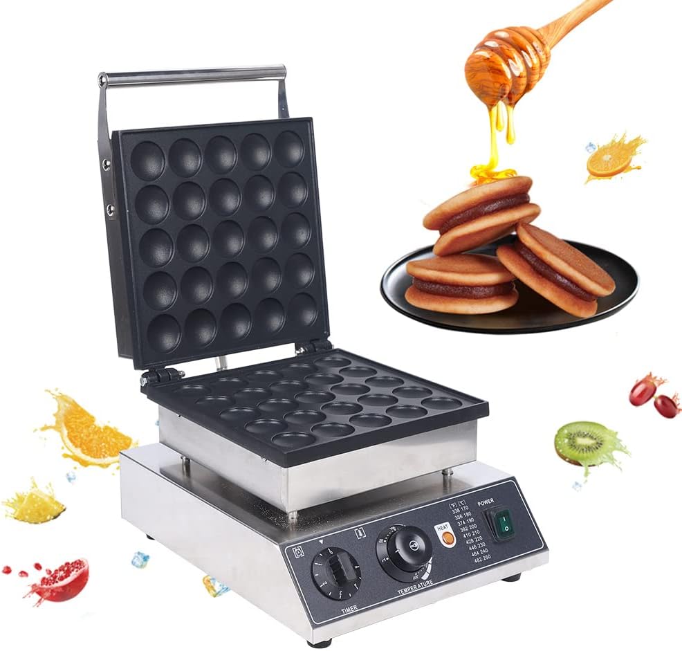 LOYALHEARTDY Commercial Pancake Maker Electric Mini Dutch Dorayaki Pancake Baker Electric Muffin Making Machine 25Pcs Double Switch Non-stick Surface for Bakery Home and Kitchen Restaurant