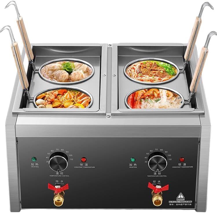 Commercial Pasta Cooker 4 Holes Macaroni Vegetable Dumpling Cooker Noodle Cooking Machine Pasta Makers Boiler Machine with 4 Basket Noodle Dumpling Maker with Noodle Filter 110V 60hz US plug