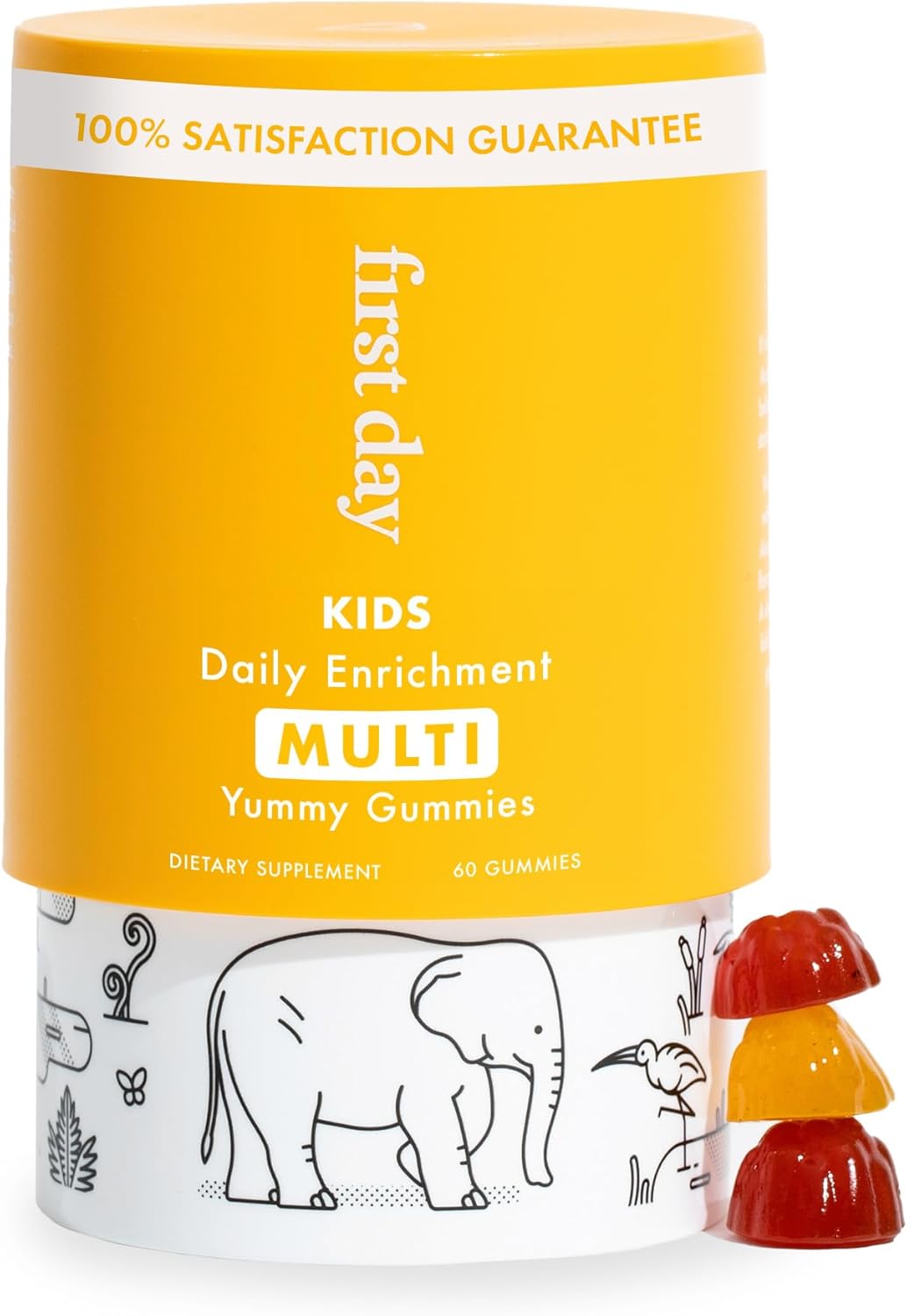 FIRST DAY Kids Daily Multivitamin Gummies \u2013 Vitamin A, D3, B6, B12, C, K2 & More to Support Growth, Brain Function, Immunity \u2013 Made w\/Organic Fruits & Veggies, Only 2g Sugar \u2013 30 Day Supply