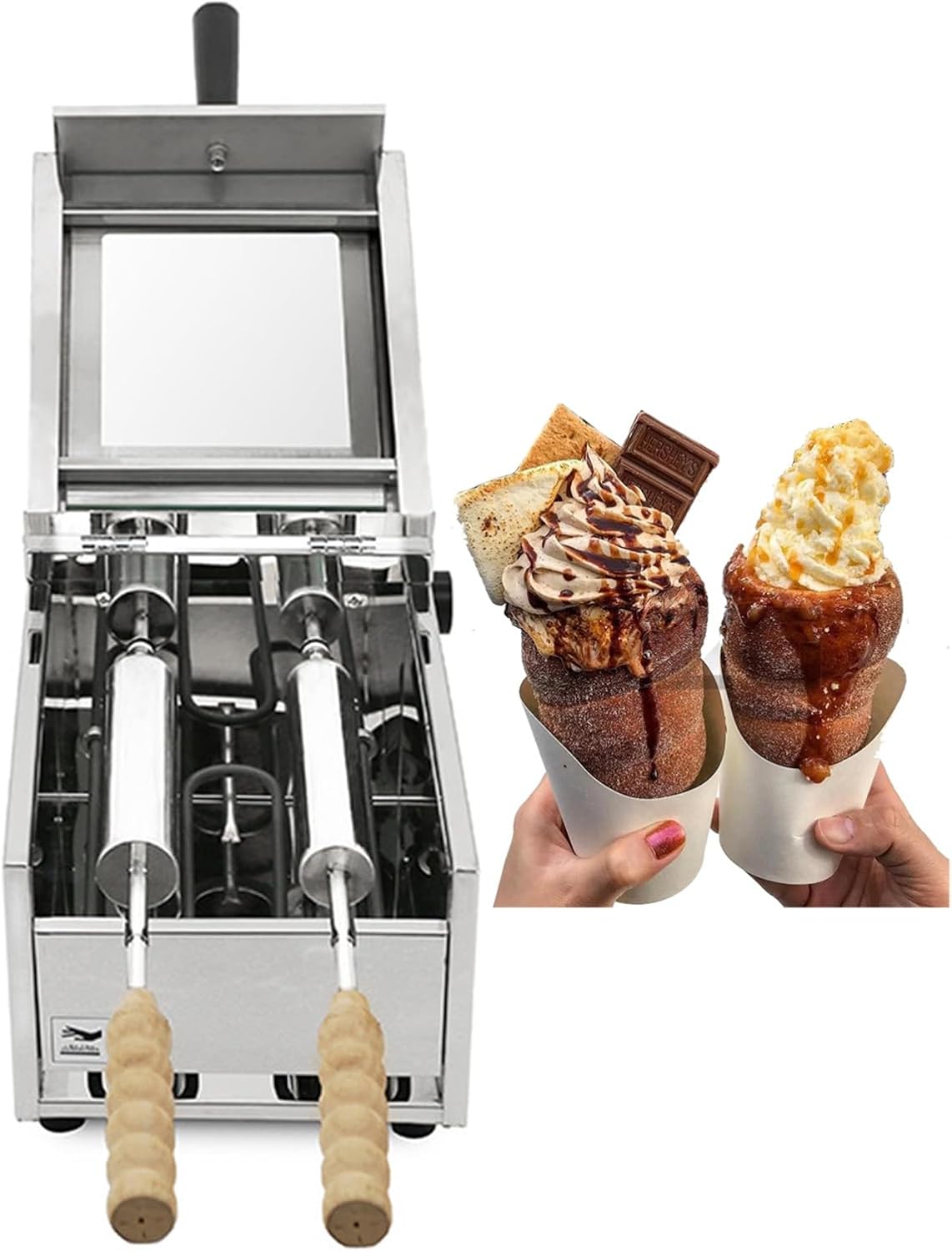 HMWOKPOT Chimney Cake Oven with 2 Baking Rollers, 1500W Commercial Electric Toaster Machine Chimney Bread Roll Grill Maker for Restaurant Home Kitchen,110V