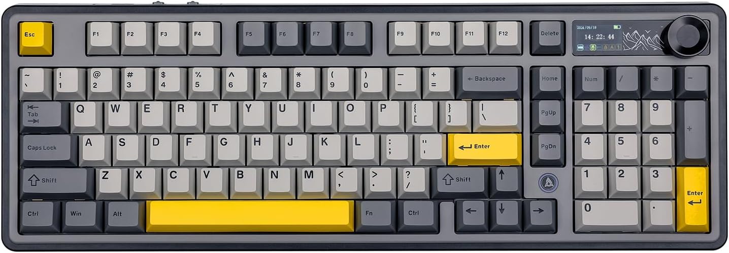 MechLands AJAZZ AK980 98% Mechanical Keyboard, BT5.0\/USB-C\/2.4GHz Wireless Gaming Keyboard, Hot Swappable Creamy Custom Keyboard with 1.14\u2019\u2019 TFT Screen, Knob, RGB for Win\/Mac (Black, Gift V2 Switch)